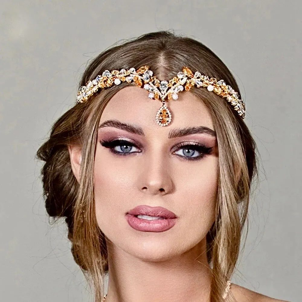 "Imani" - Cubic Zirconia Bridal Headdress - Available in Silver and Gold