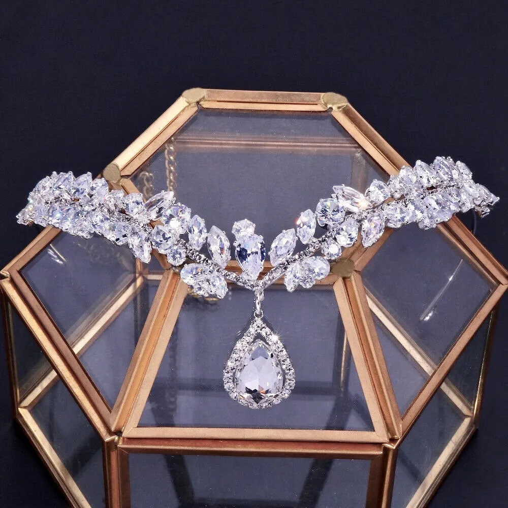"Imani" - Cubic Zirconia Bridal Headdress - Available in Silver and Gold