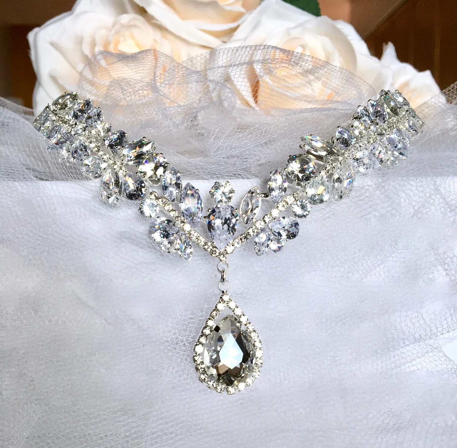 "Imani" - Cubic Zirconia Bridal Headdress - Available in Silver and Gold