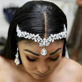 "Imani" - Cubic Zirconia Bridal Headdress - Available in Silver and Gold