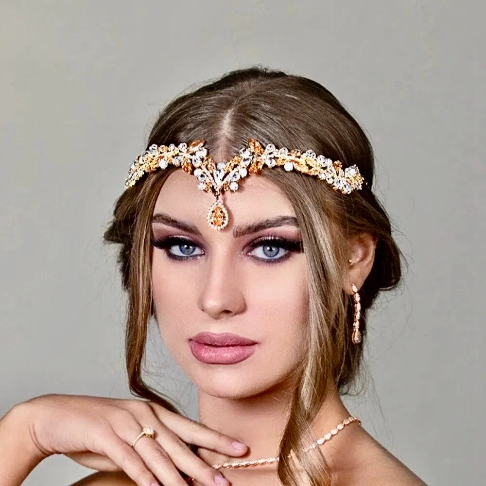 "Imani" - Cubic Zirconia Bridal Headdress - Available in Silver and Gold