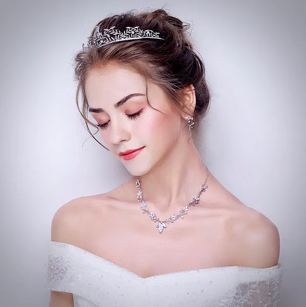 "Julia" - Silver Cubic Zirconia Bridal 3-Piece Jewelry Set With Tiara