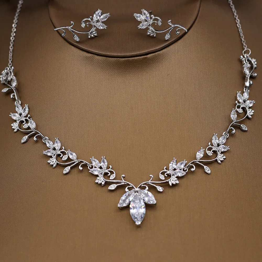 "Julia" - Silver Cubic Zirconia Bridal 3-Piece Jewelry Set With Tiara