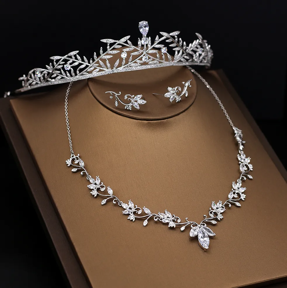 "Julia" - Silver Cubic Zirconia Bridal 3-Piece Jewelry Set With Tiara