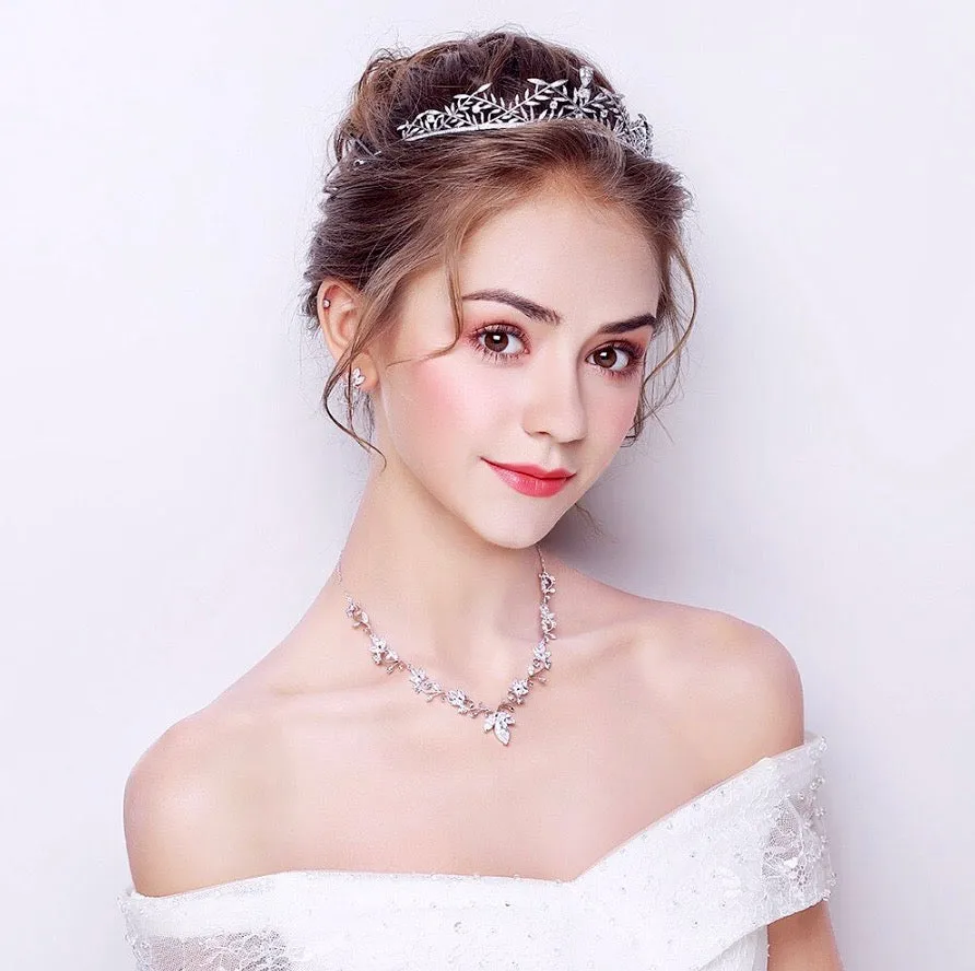 "Julia" - Silver Cubic Zirconia Bridal 3-Piece Jewelry Set With Tiara