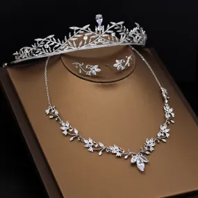 "Julia" - Silver Cubic Zirconia Bridal 3-Piece Jewelry Set With Tiara
