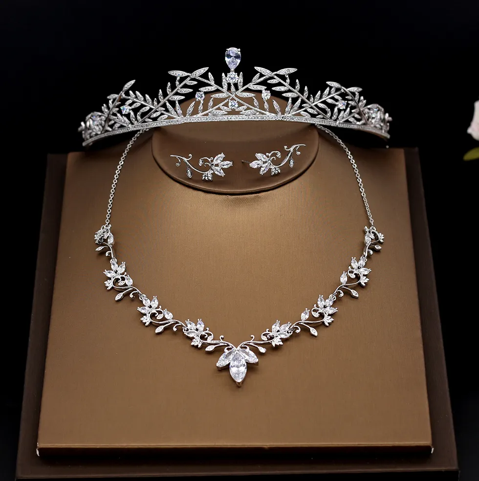 "Julia" - Silver Cubic Zirconia Bridal 3-Piece Jewelry Set With Tiara