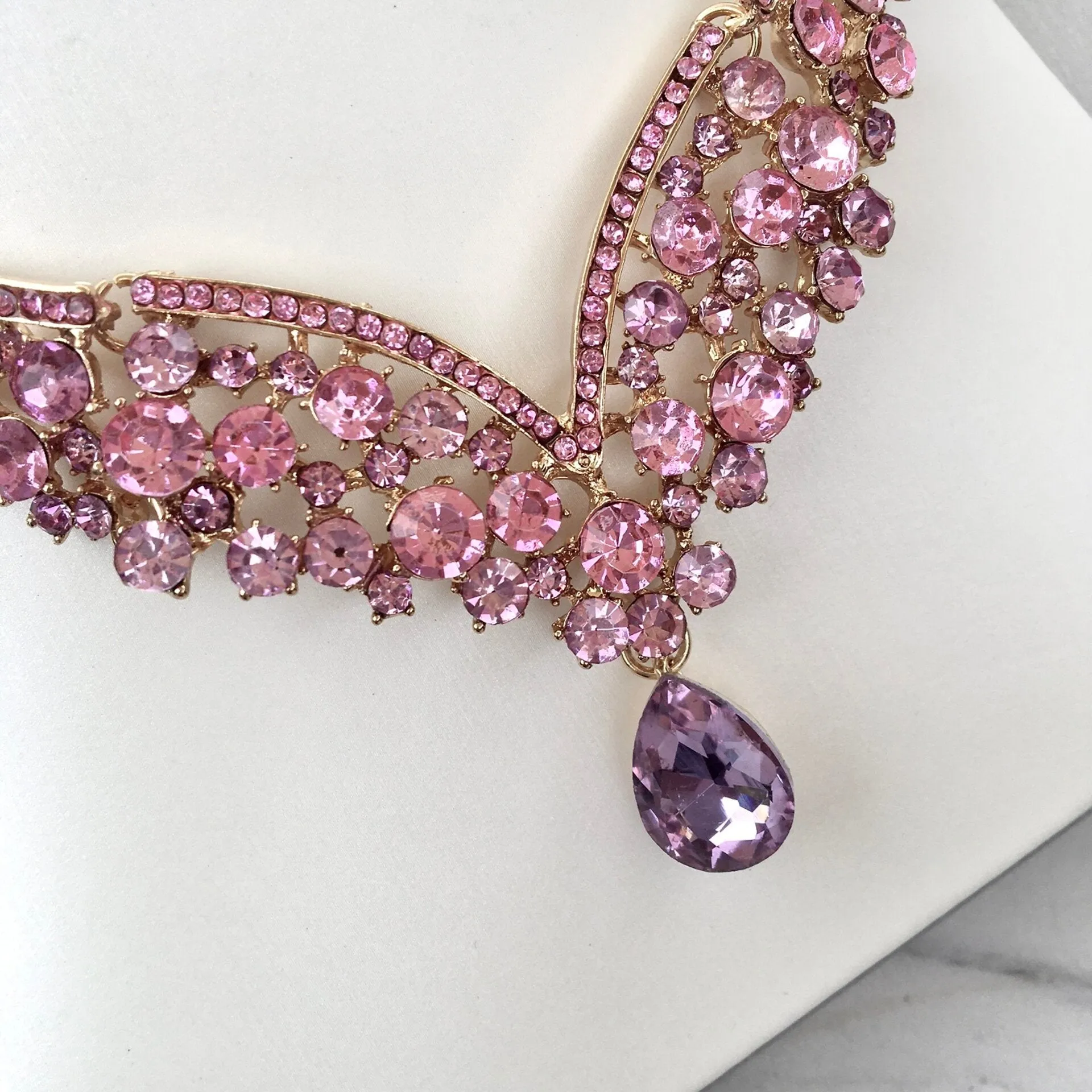 "Kori" - Purple Crystal 3-Piece Bridal Jewelry Set With Tiara - Available in Silver and Gold