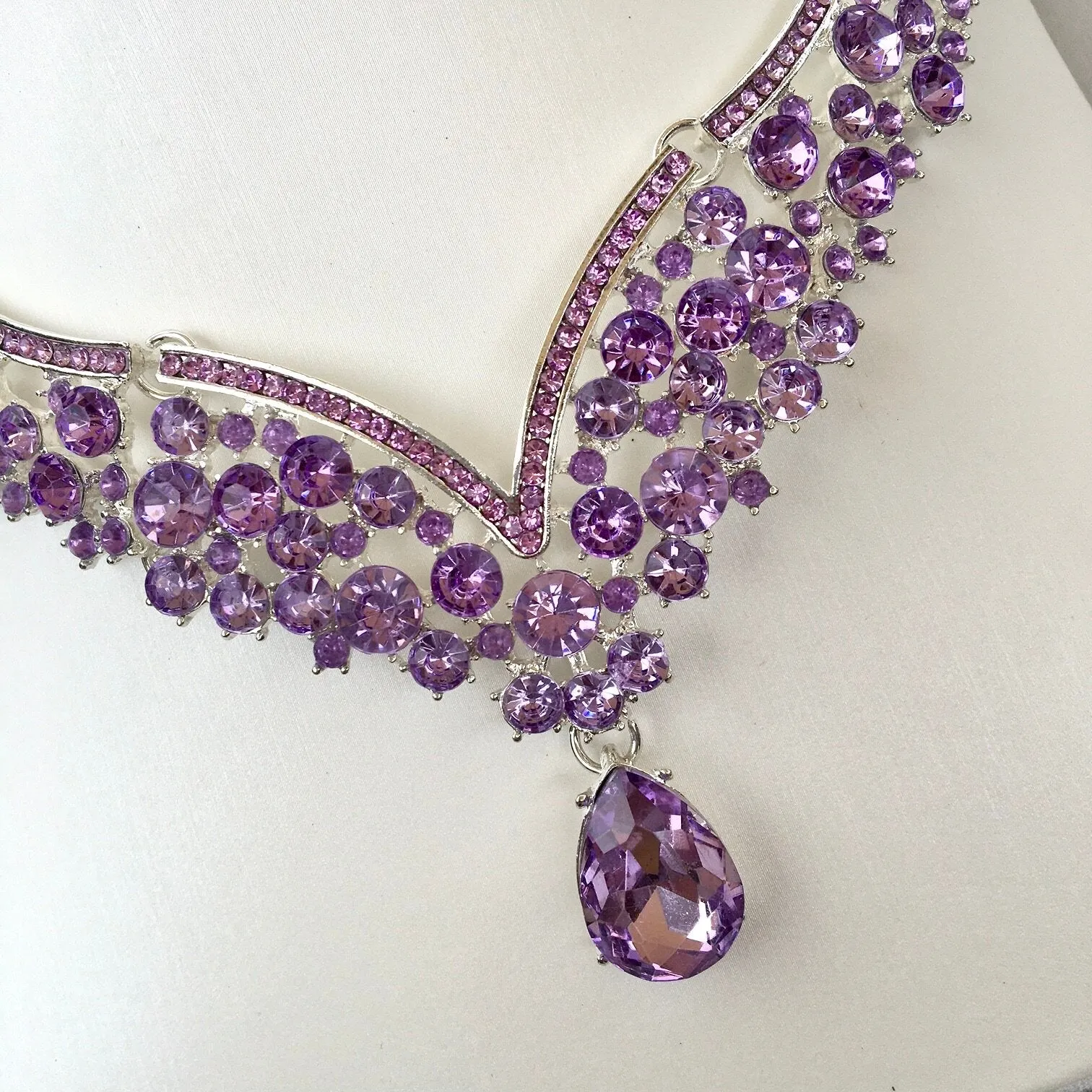 "Kori" - Purple Crystal 3-Piece Bridal Jewelry Set With Tiara - Available in Silver and Gold