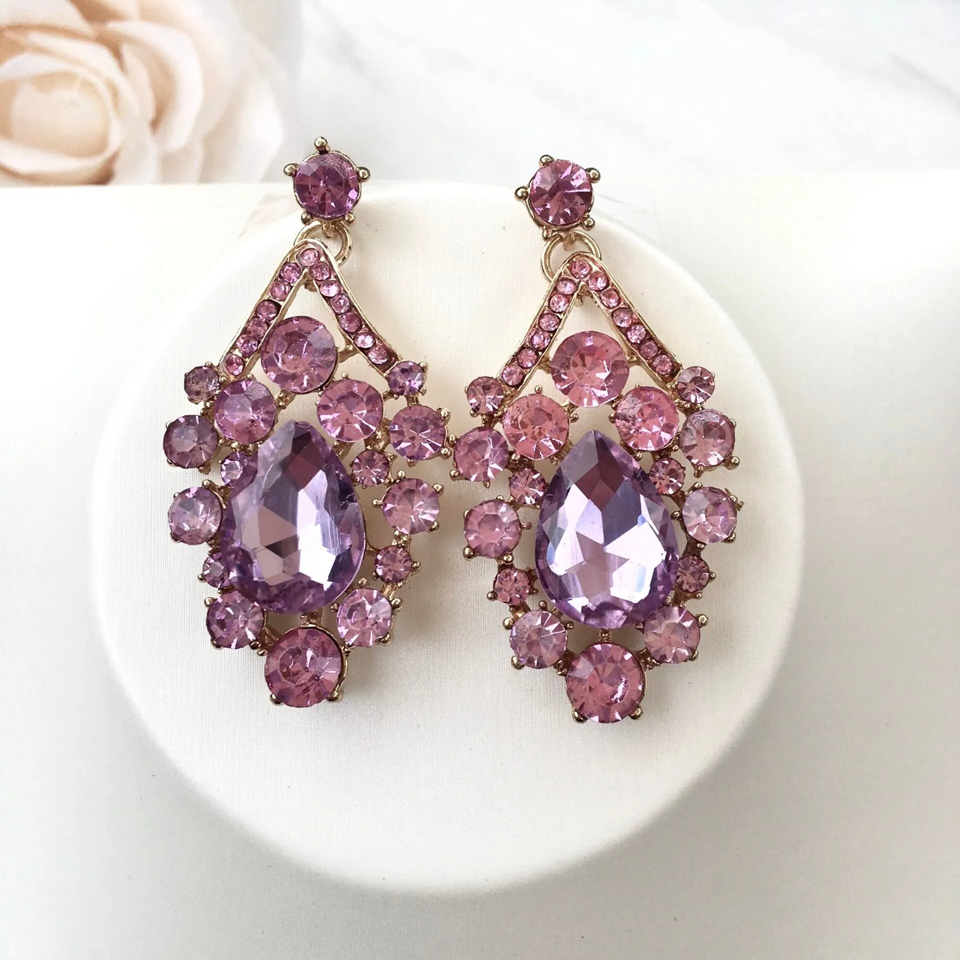 "Kori" - Purple Crystal 3-Piece Bridal Jewelry Set With Tiara - Available in Silver and Gold