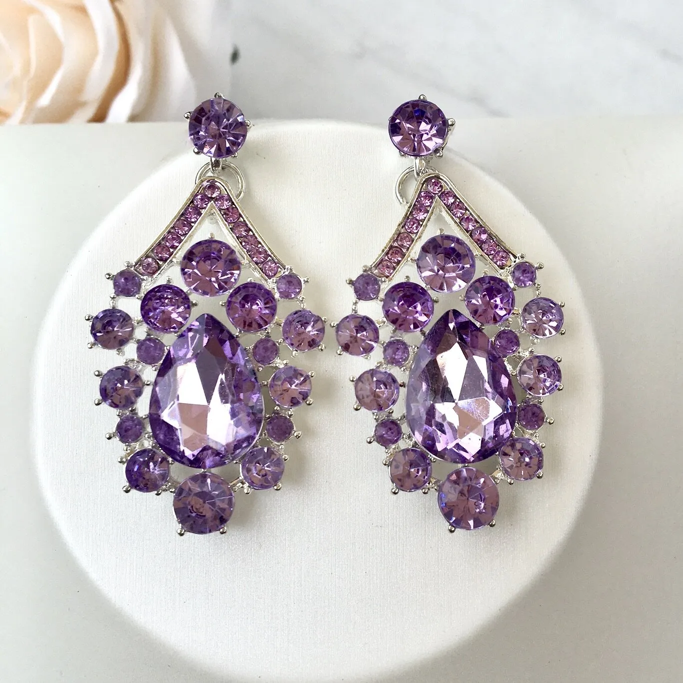 "Kori" - Purple Crystal 3-Piece Bridal Jewelry Set With Tiara - Available in Silver and Gold