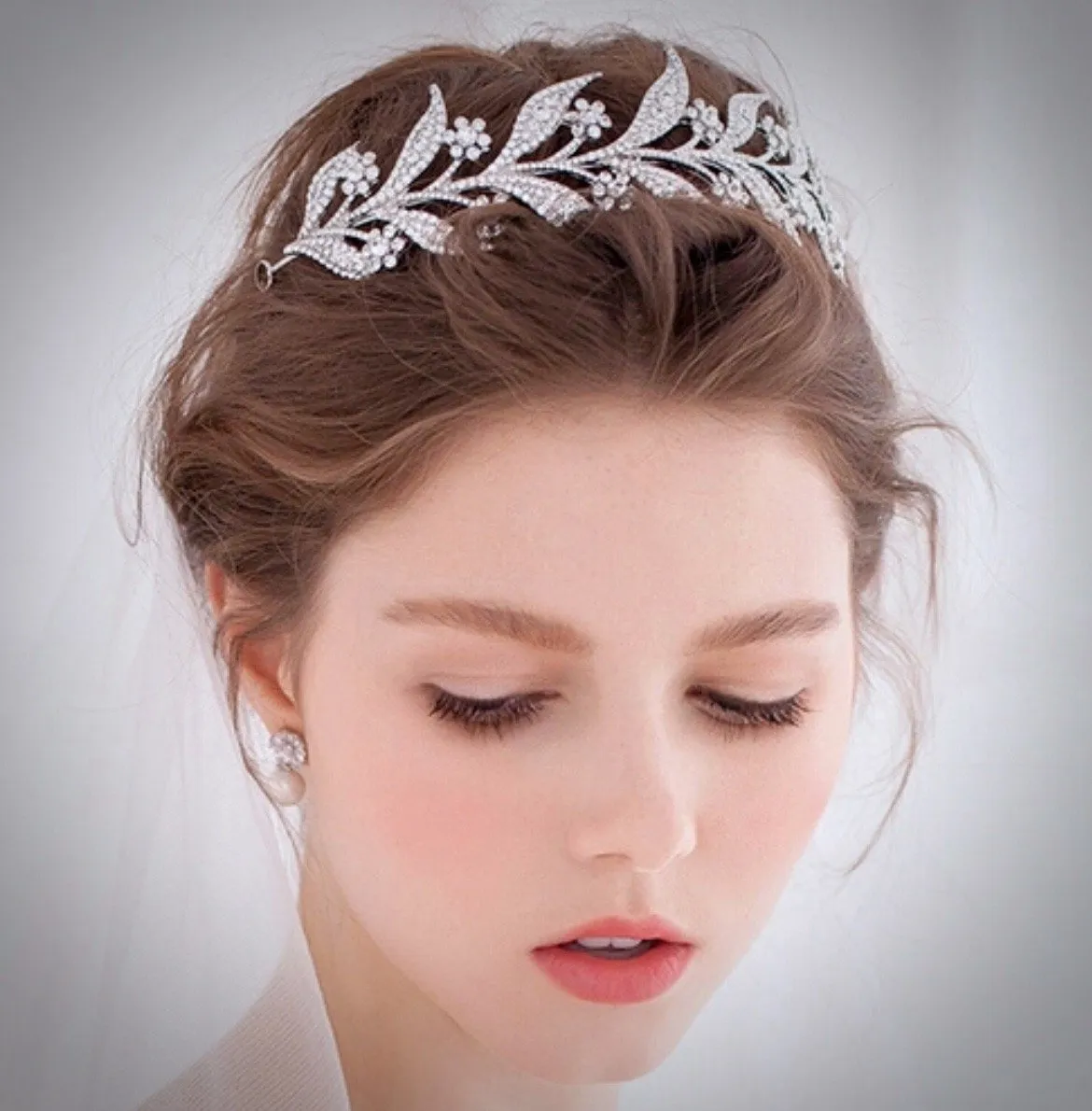 "Lady Mary" - Micro-Pave Crystal Bridal Half Tiara Headband - Available in Silver, Rose Gold and Yellow Gold