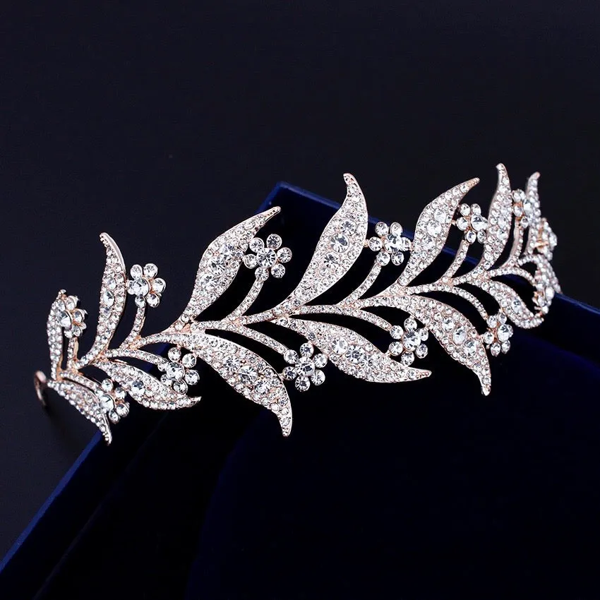 "Lady Mary" - Micro-Pave Crystal Bridal Half Tiara Headband - Available in Silver, Rose Gold and Yellow Gold