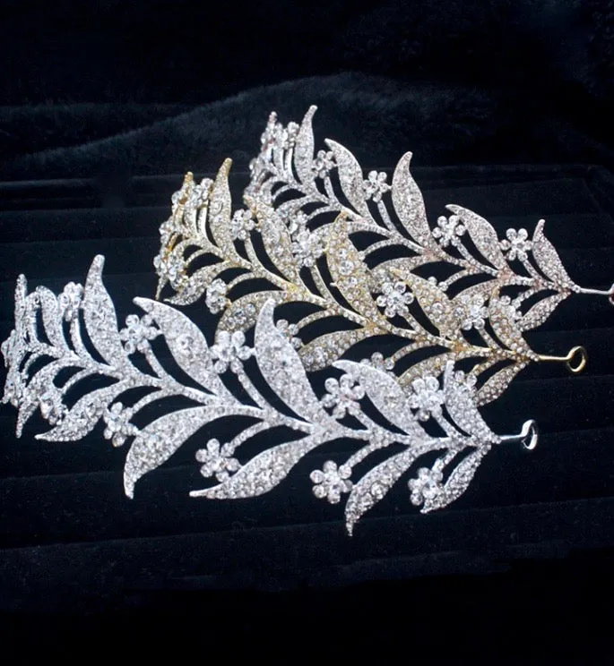 "Lady Mary" - Micro-Pave Crystal Bridal Half Tiara Headband - Available in Silver, Rose Gold and Yellow Gold