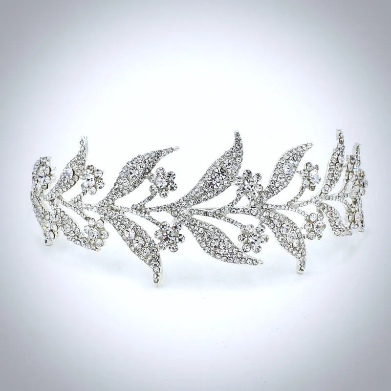 "Lady Mary" - Micro-Pave Crystal Bridal Half Tiara Headband - Available in Silver, Rose Gold and Yellow Gold