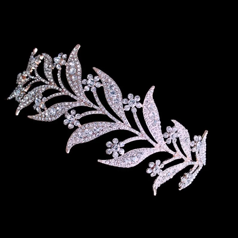 "Lady Mary" - Micro-Pave Crystal Bridal Half Tiara Headband - Available in Silver, Rose Gold and Yellow Gold