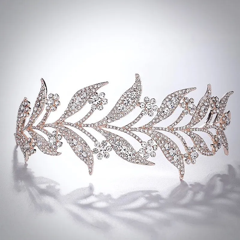 "Lady Mary" - Micro-Pave Crystal Bridal Half Tiara Headband - Available in Silver, Rose Gold and Yellow Gold