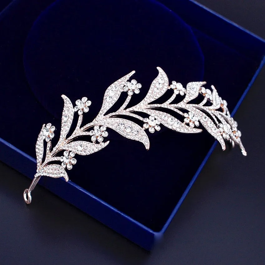 "Lady Mary" - Micro-Pave Crystal Bridal Half Tiara Headband - Available in Silver, Rose Gold and Yellow Gold
