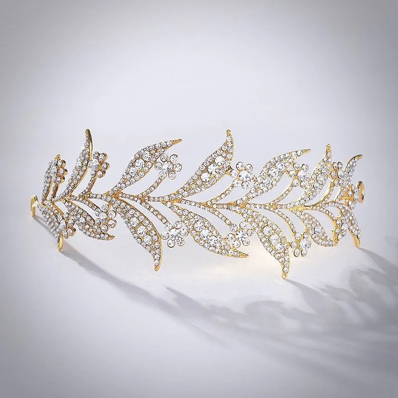 "Lady Mary" - Micro-Pave Crystal Bridal Half Tiara Headband - Available in Silver, Rose Gold and Yellow Gold