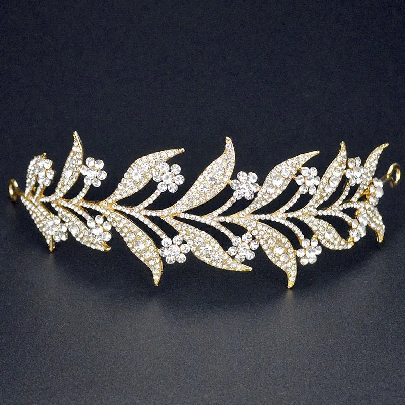 "Lady Mary" - Micro-Pave Crystal Bridal Half Tiara Headband - Available in Silver, Rose Gold and Yellow Gold
