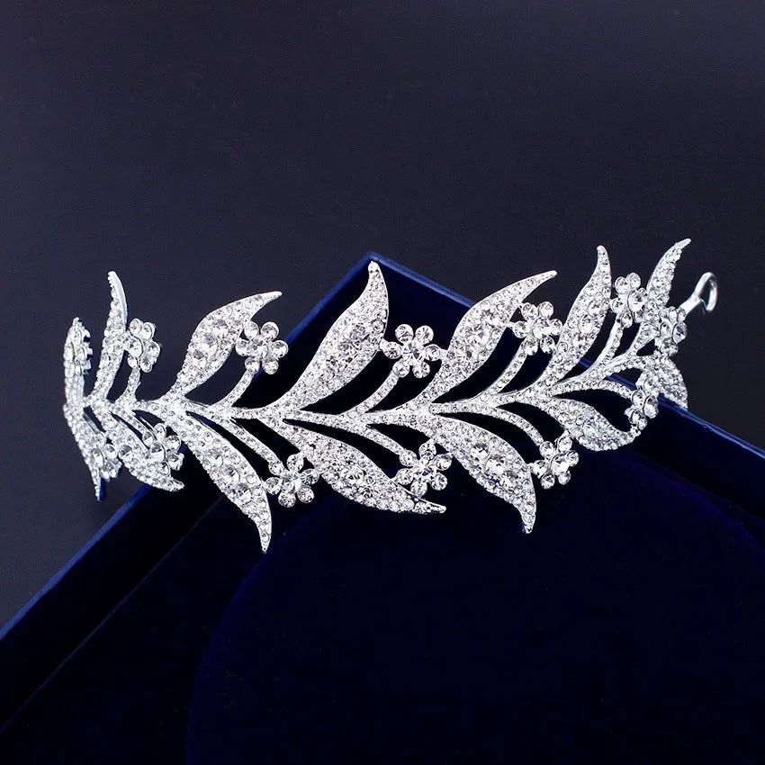 "Lady Mary" - Micro-Pave Crystal Bridal Half Tiara Headband - Available in Silver, Rose Gold and Yellow Gold