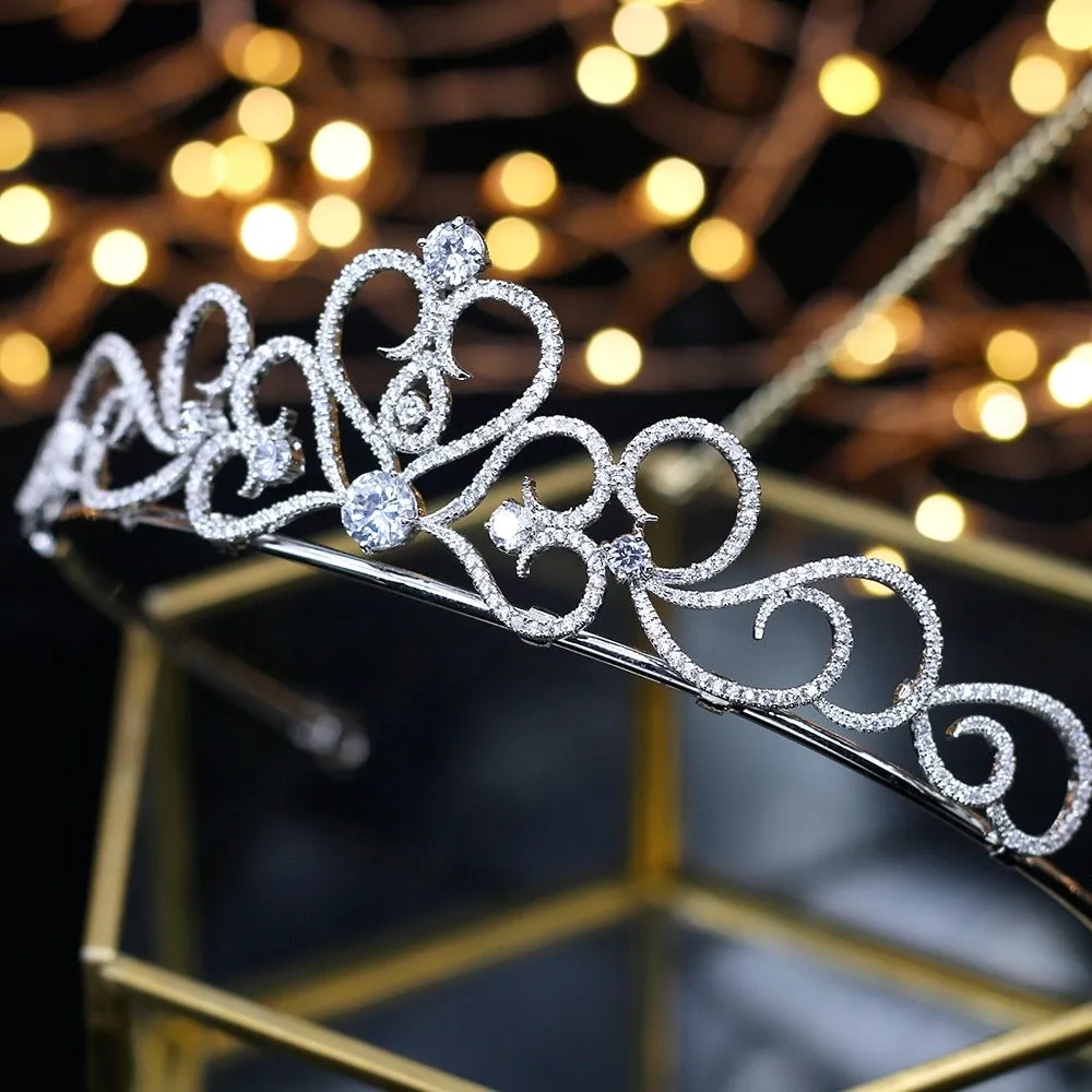 "Maddie" - Silver Cubic Zirconia Bridal Heart Tiara