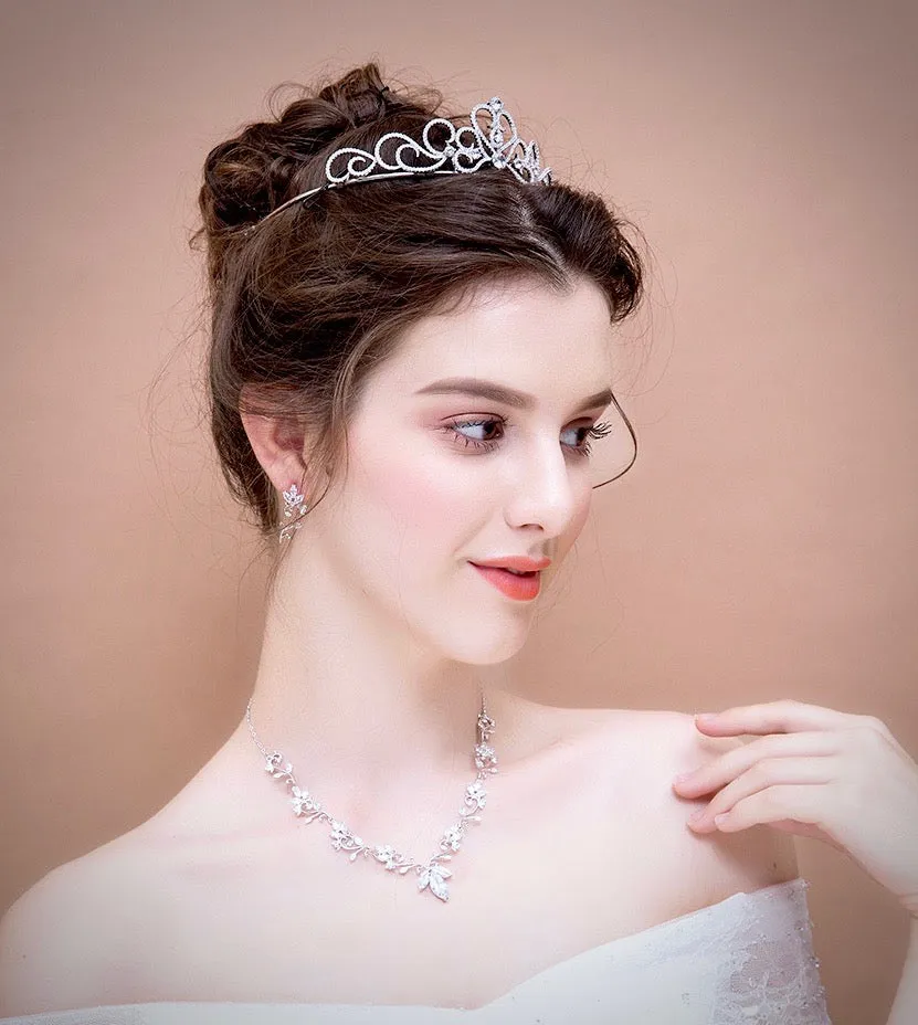 "Maddie" - Silver Cubic Zirconia Bridal Heart Tiara