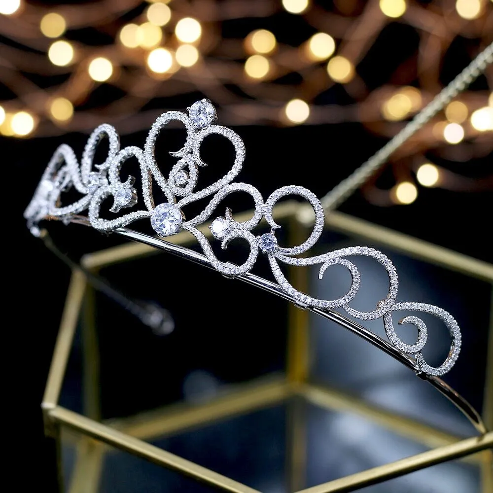 "Maddie" - Silver Cubic Zirconia Bridal Heart Tiara