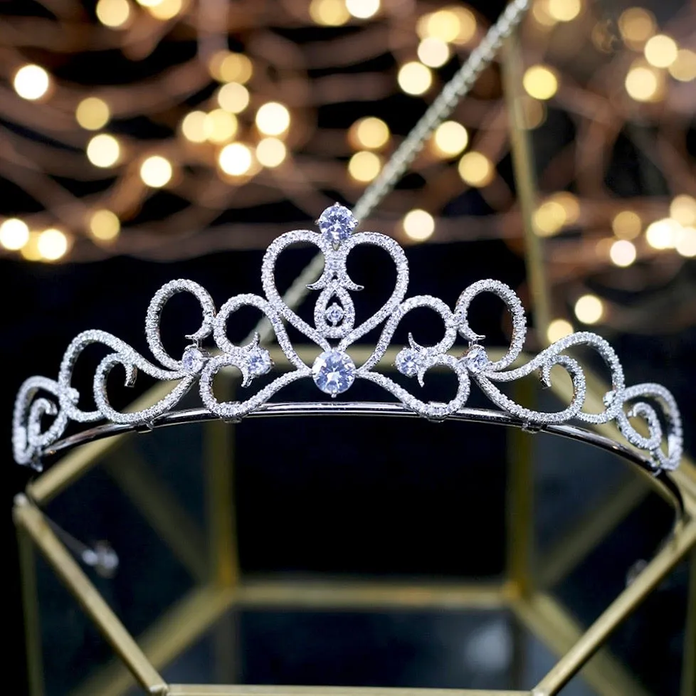 "Maddie" - Silver Cubic Zirconia Bridal Heart Tiara