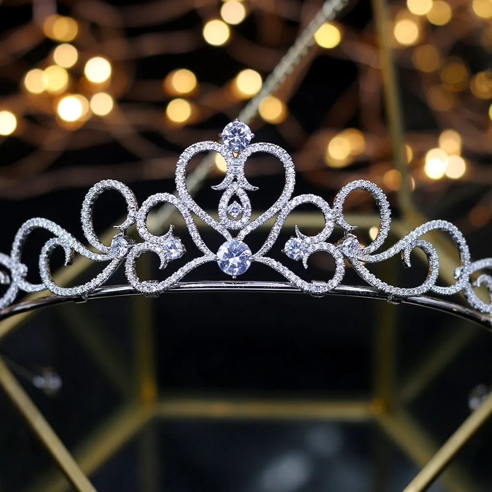 "Maddie" - Silver Cubic Zirconia Bridal Heart Tiara
