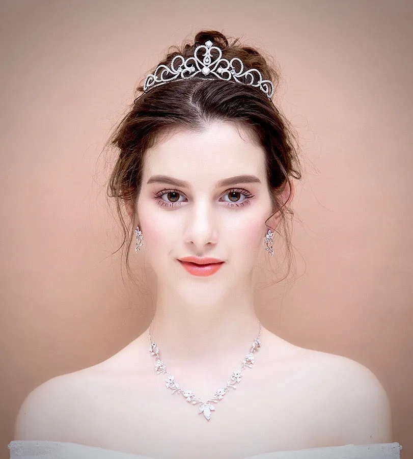 "Maddie" - Silver Cubic Zirconia Bridal Heart Tiara