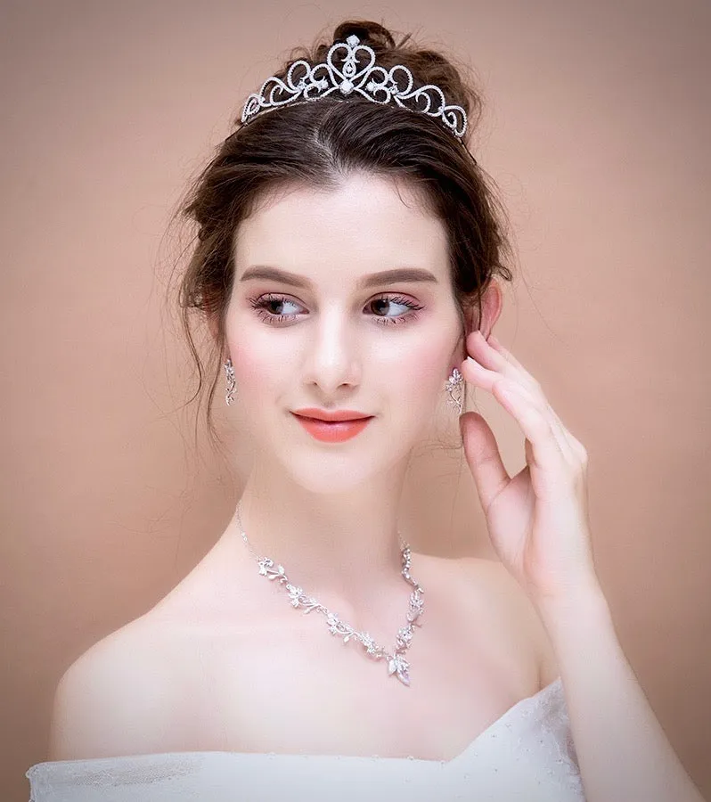 "Maddie" - Silver Cubic Zirconia Bridal Heart Tiara