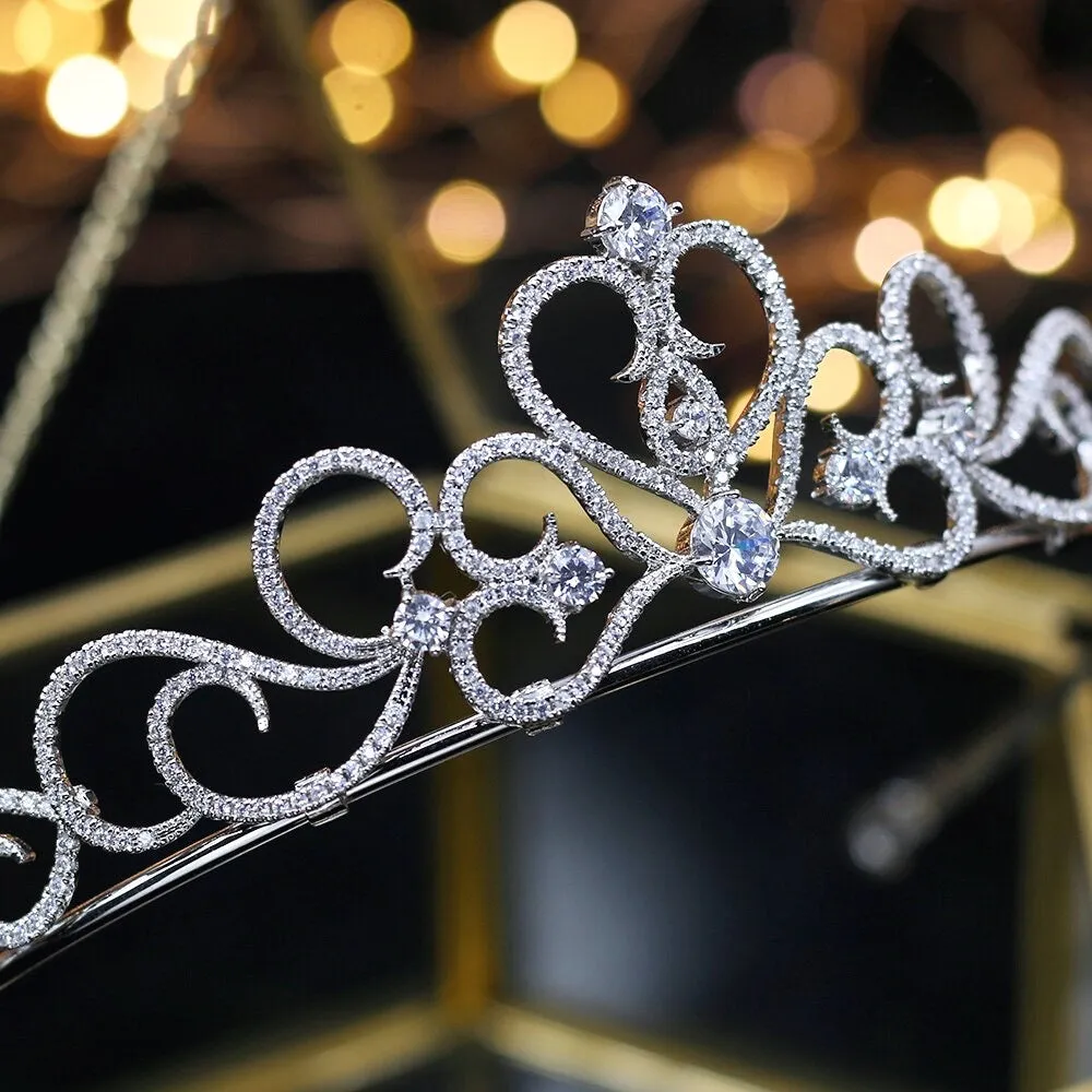 "Maddie" - Silver Cubic Zirconia Bridal Heart Tiara
