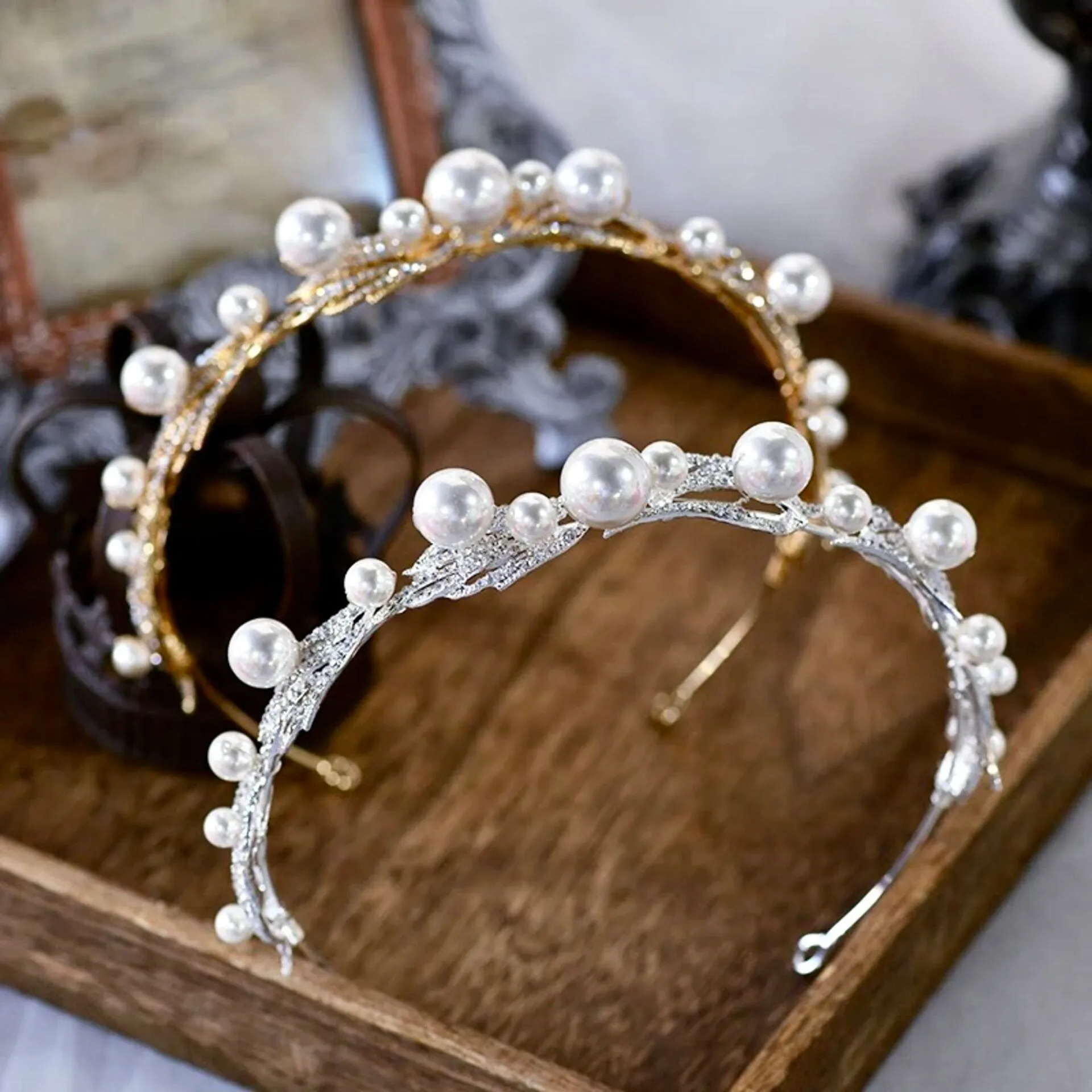 "Montgomery" - Pearl Bridal Headband / Tiara - Available in Silver and Gold