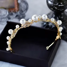 "Montgomery" - Pearl Bridal Headband / Tiara - Available in Silver and Gold