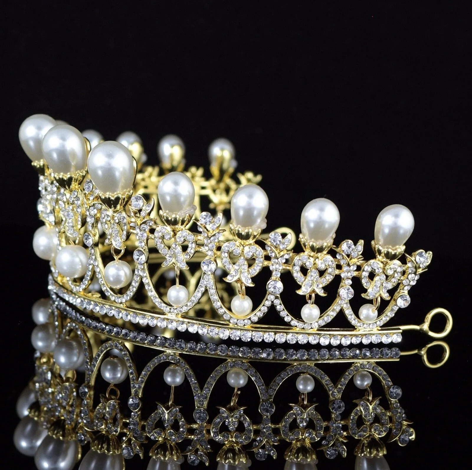 "Myla" - Pearl and Crystal Bridal Tiara - Available in Yellow Gold and Silver