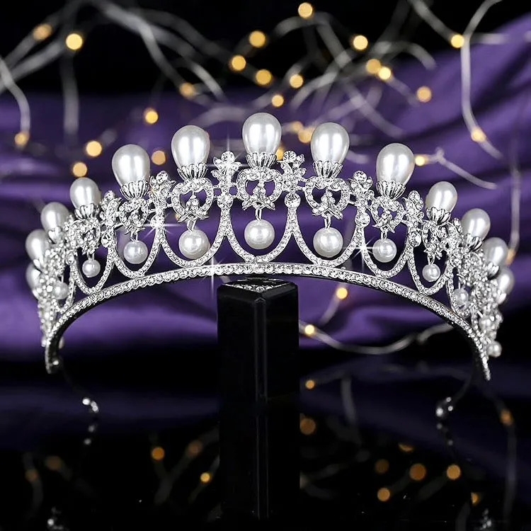 "Myla" - Pearl and Crystal Bridal Tiara - Available in Yellow Gold and Silver