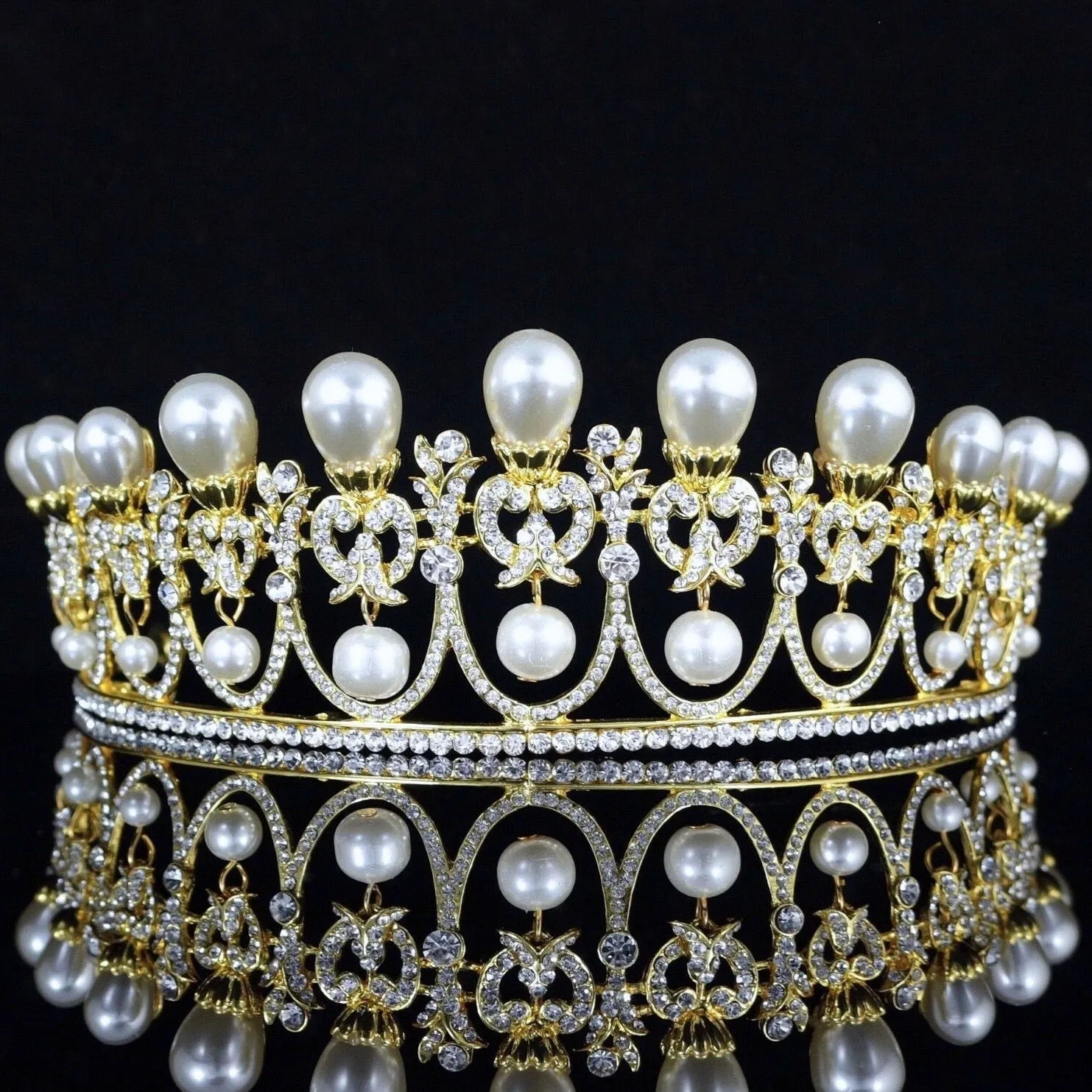 "Myla" - Pearl and Crystal Bridal Tiara - Available in Yellow Gold and Silver