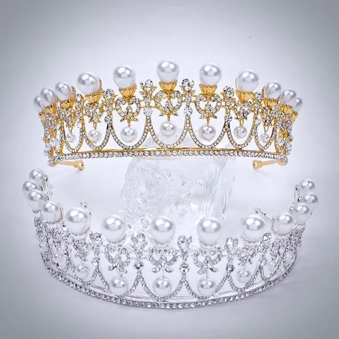 "Myla" - Pearl and Crystal Bridal Tiara - Available in Yellow Gold and Silver