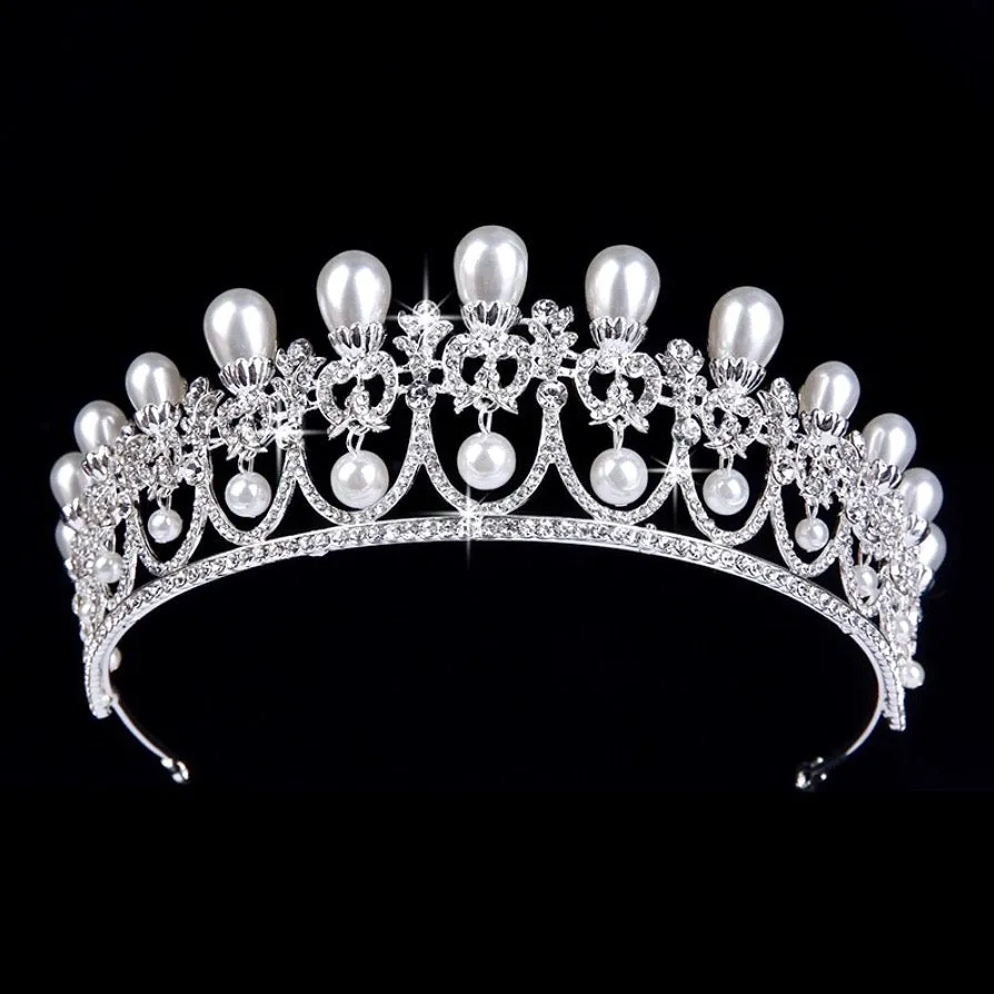 "Myla" - Pearl and Crystal Bridal Tiara - Available in Yellow Gold and Silver