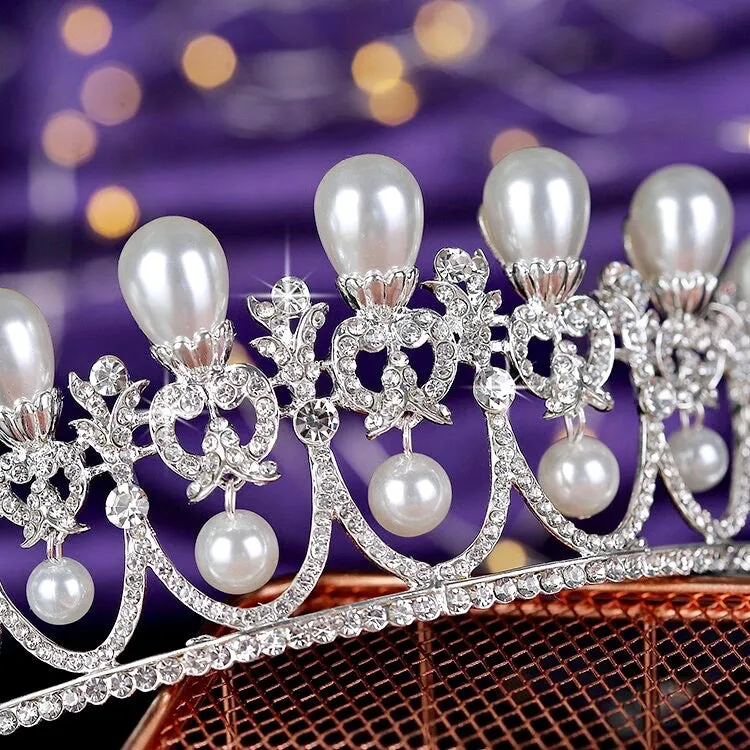 "Myla" - Pearl and Crystal Bridal Tiara - Available in Yellow Gold and Silver