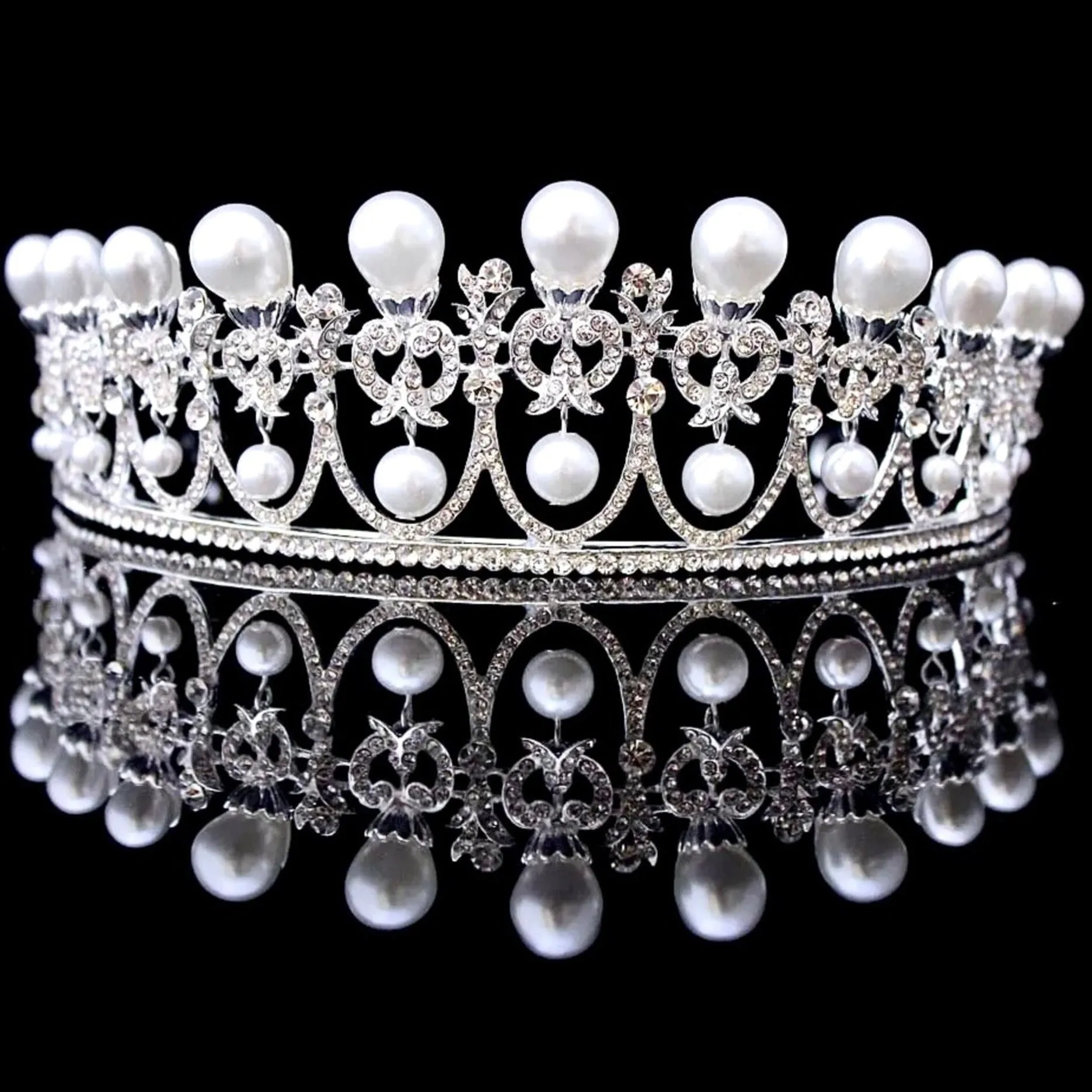 "Myla" - Pearl and Crystal Bridal Tiara - Available in Yellow Gold and Silver