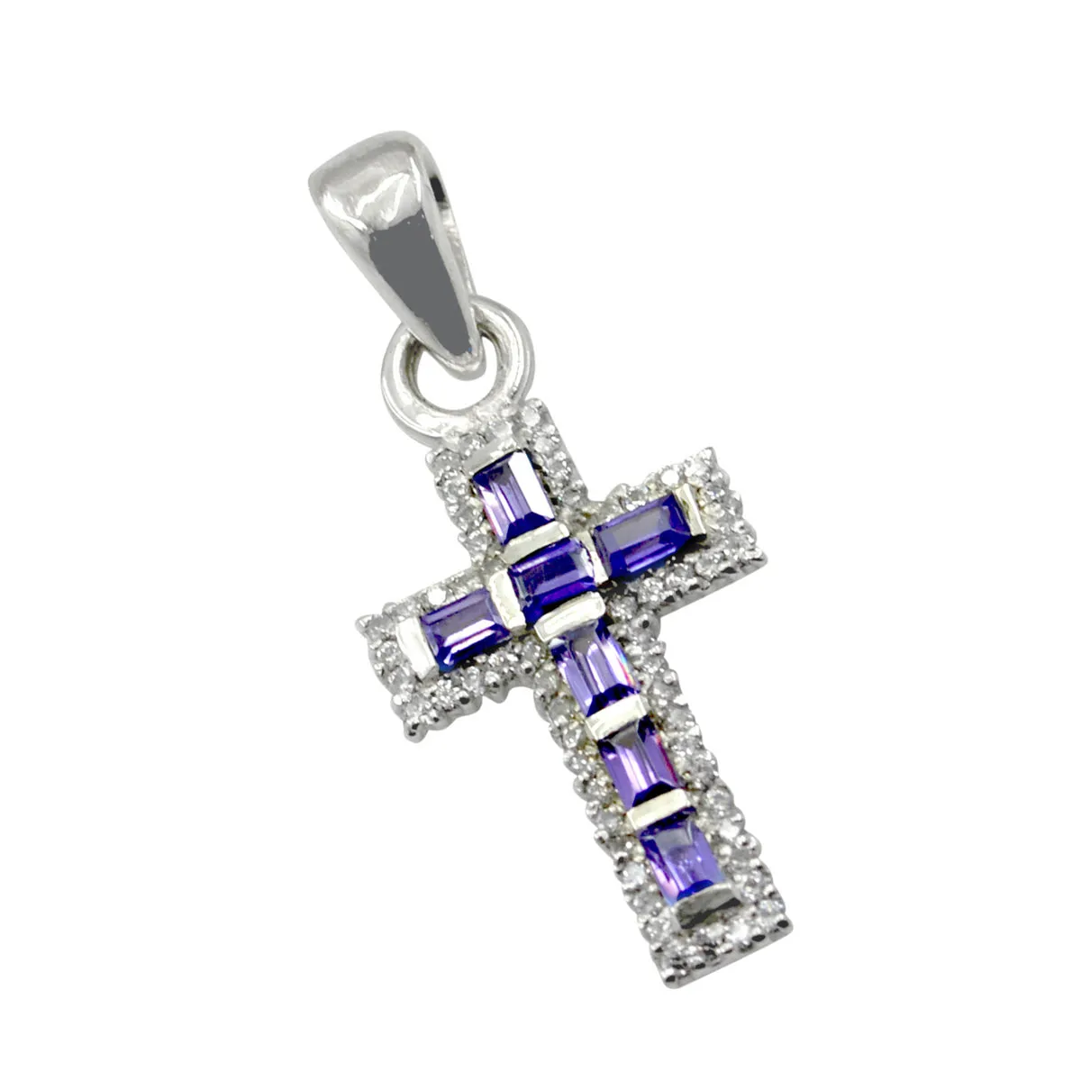 Riyo Alluring Gemstone Baguette Faceted Purple Amethyst Sterling Silver Pendant Gift For Women