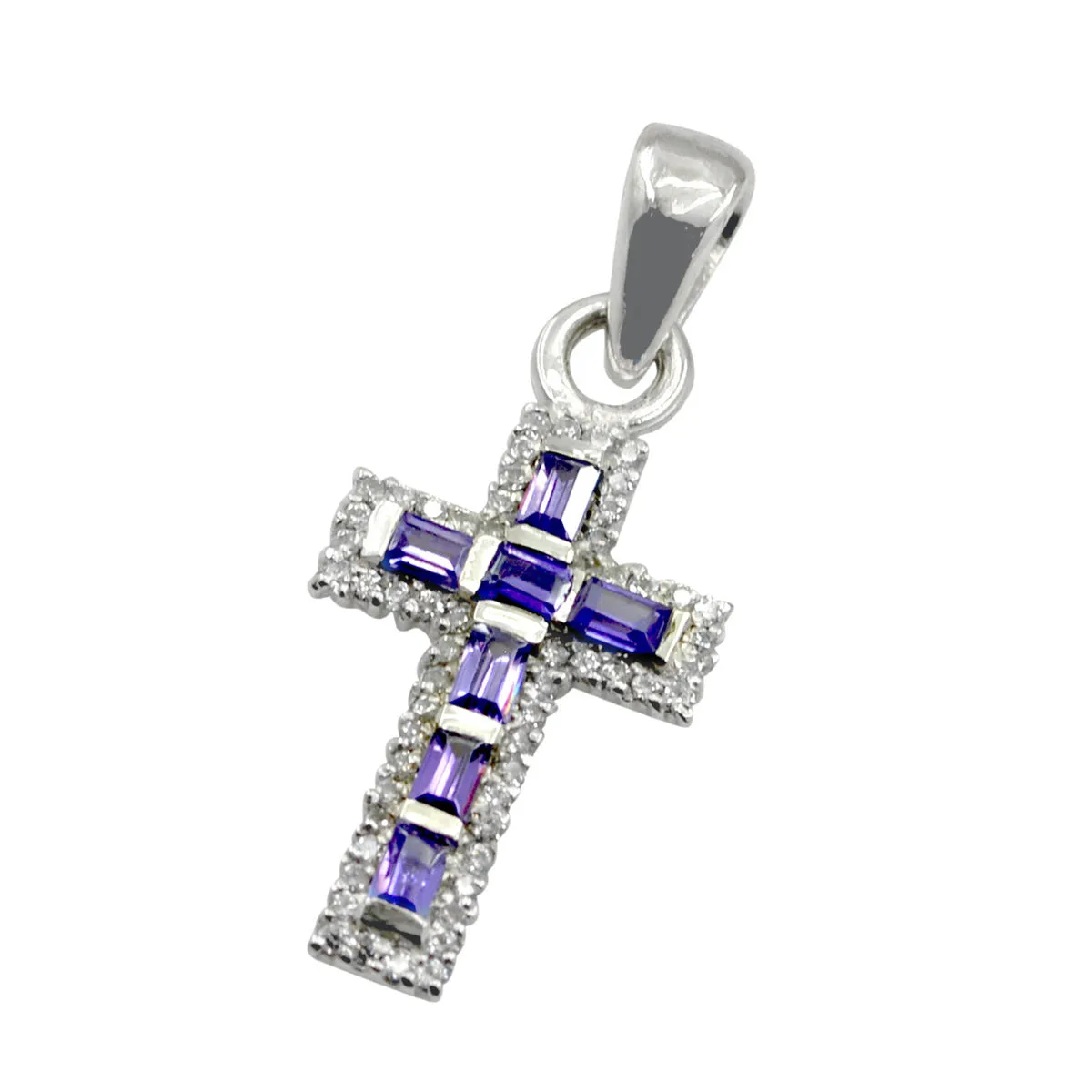 Riyo Alluring Gemstone Baguette Faceted Purple Amethyst Sterling Silver Pendant Gift For Women