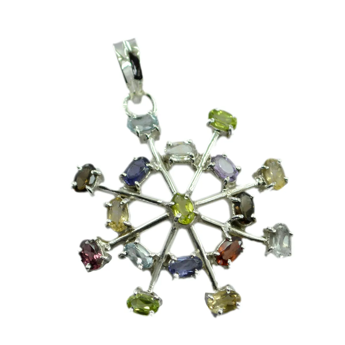 Riyo Beaut Gems Oval Faceted Multi Color Multi Stone Silver Pendant Gift For Boxing Day