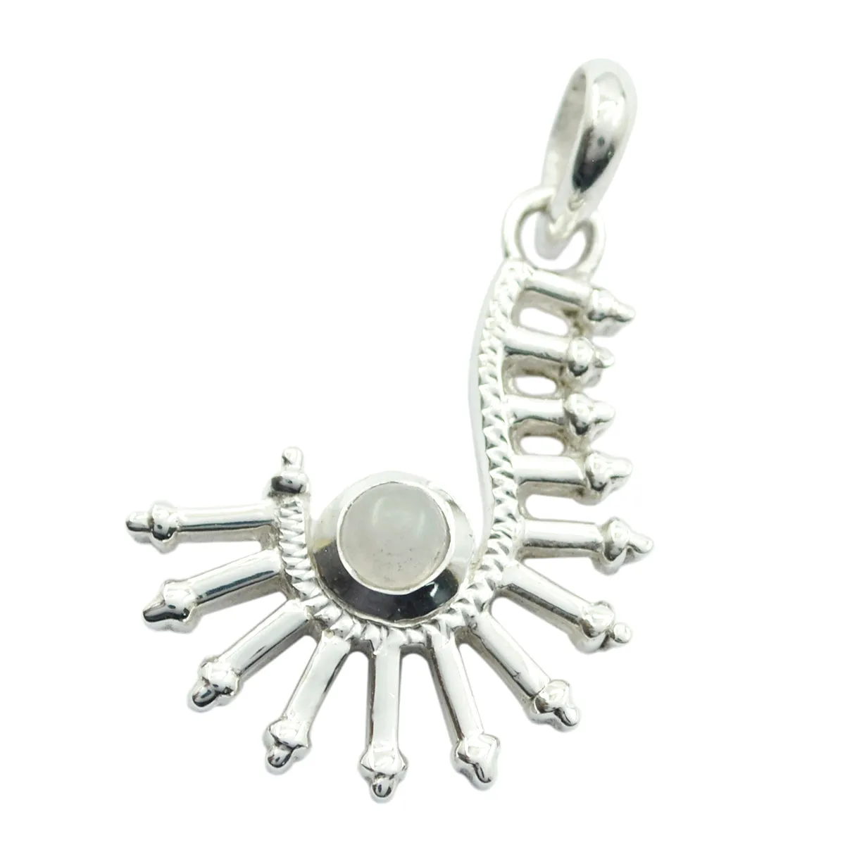 Riyo Charming Gems Round Cabochon White Rainbow Moonstone Solid Silver Pendant Gift For Good Friday