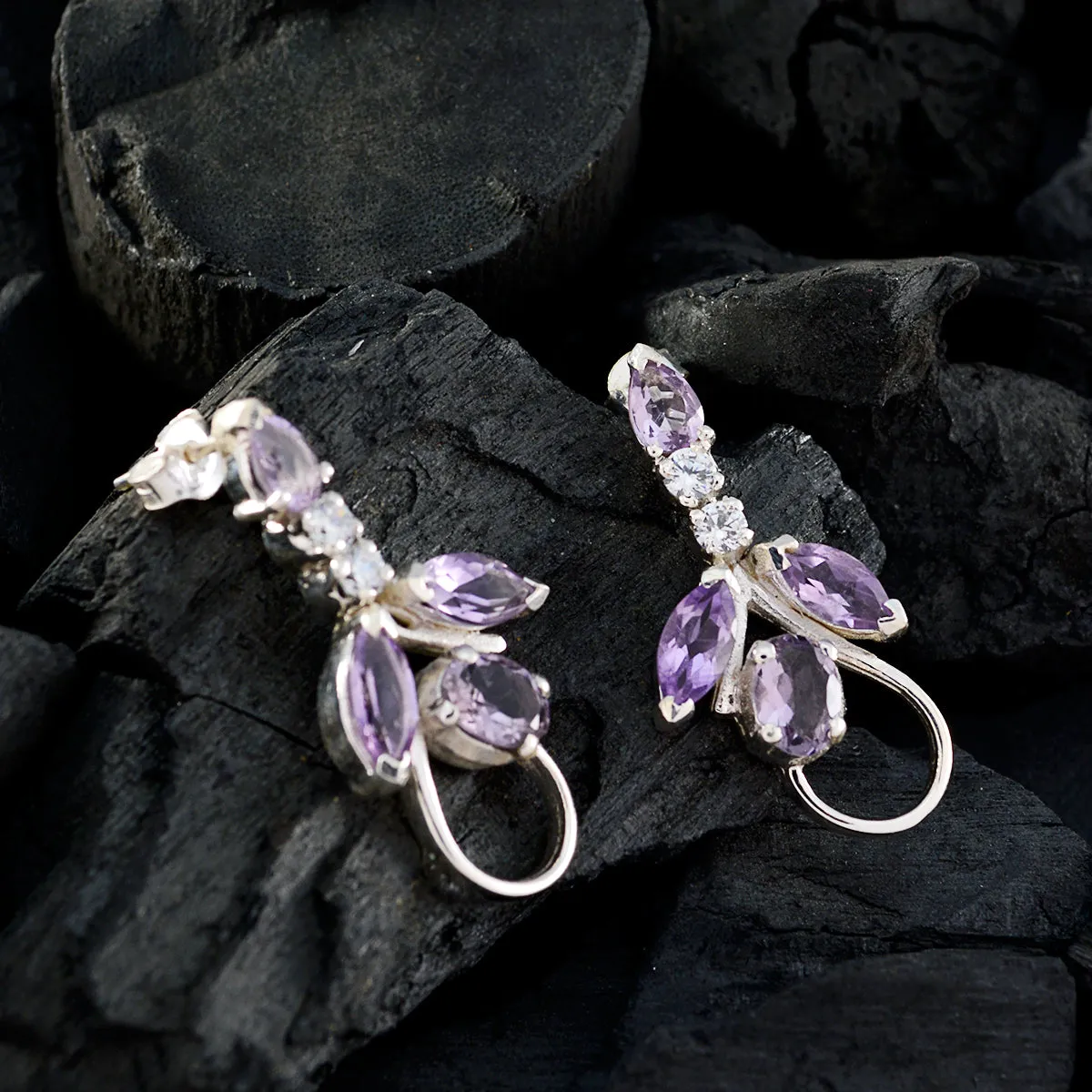 Riyo Genuine Gems multi shape Faceted Purple Amethyst Silver Earring christmas gifts