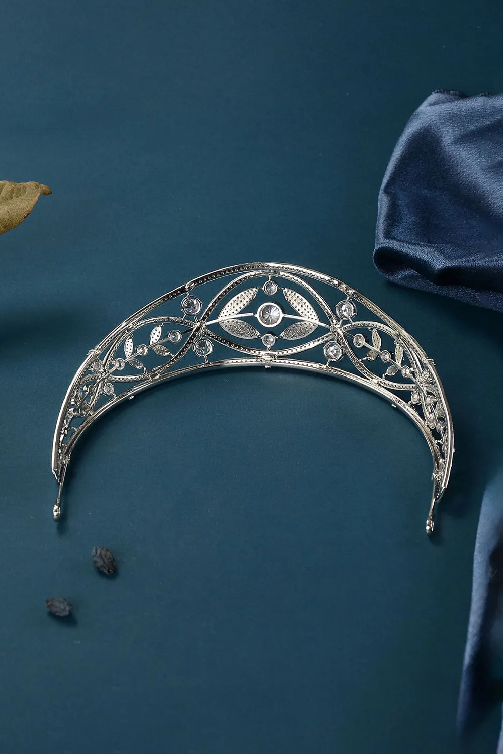 Silver Crystal Laurel Leaf Tiara