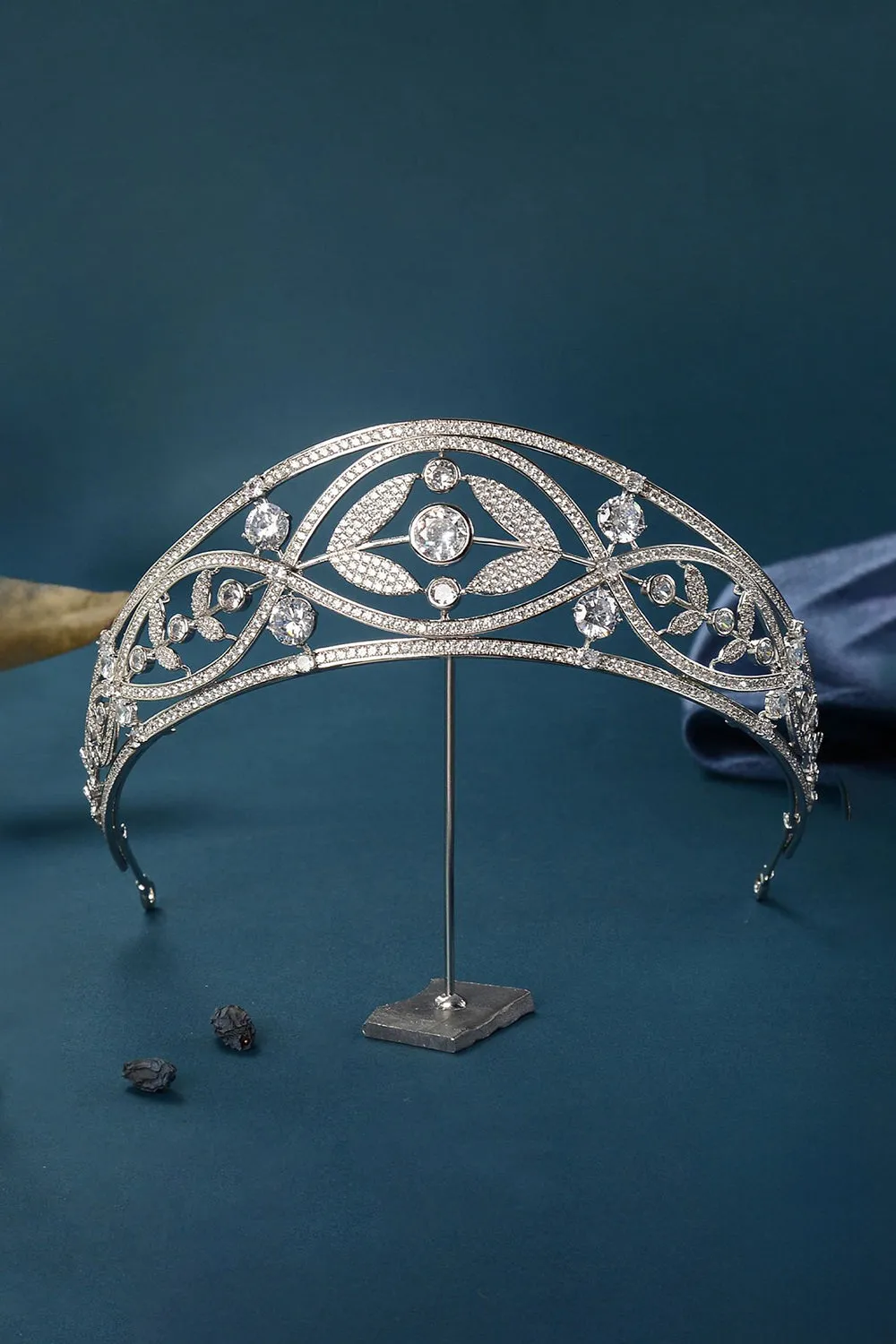 Silver Crystal Laurel Leaf Tiara