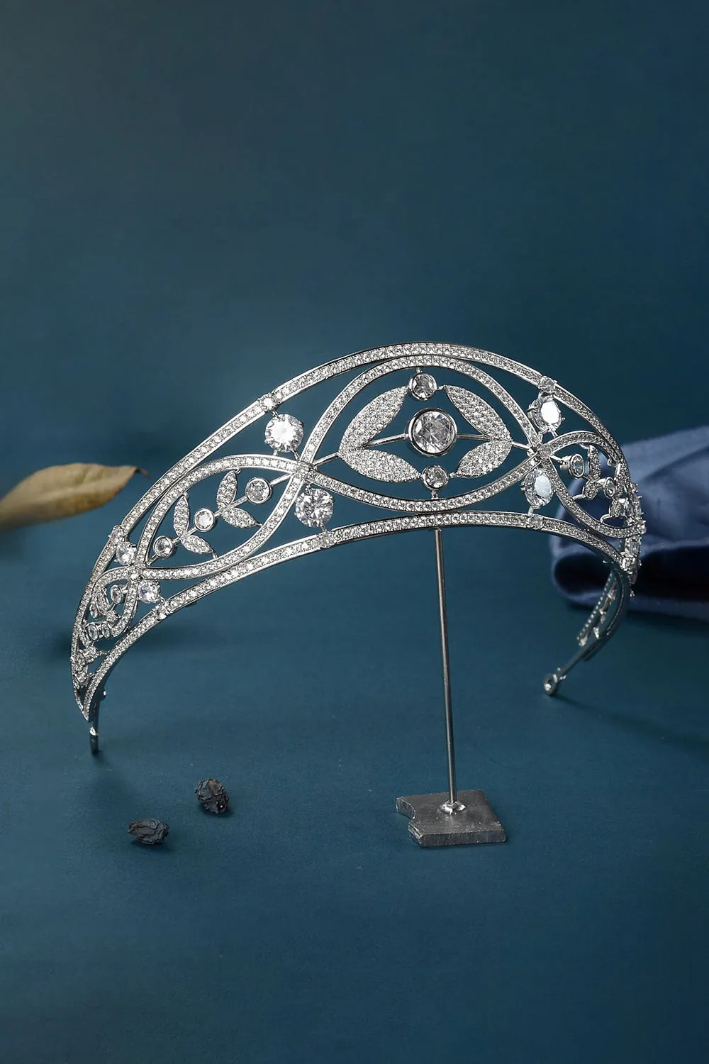 Silver Crystal Laurel Leaf Tiara